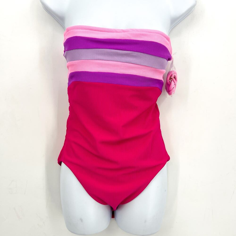 BEACH RIOT Jessa Bandeau One Piece Swimsuit Small Pink Raspberry Colorblock NWT - Picture 5 of 12